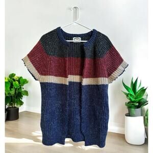 Vtg Midwest Traders Sweater Women’s Size Large Striped‎ Cut Cardigan Wool Blend